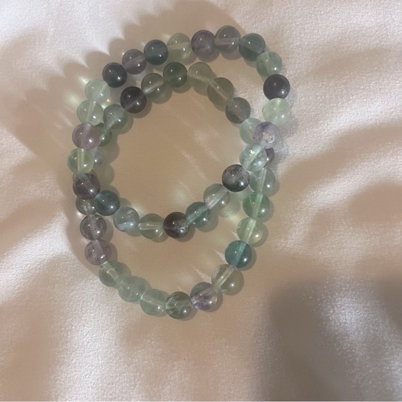 Fluorite Genuine Real Stone Stretch Beaded Bracelets Handmade Green Purple New - Picture 3 of 11